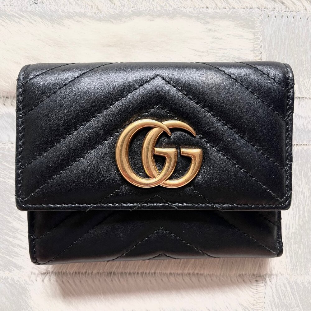 Gucci GG Marmont Matelassé Black Leather Trifold Wallet - Picture 3 of 13